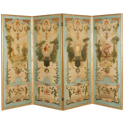 19th Century French Painted Screen in the Rococo Style