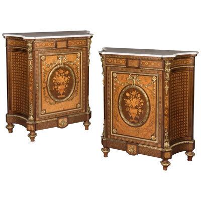 Pair of 19th Century Floral Marquetry Cabinets in the Louis XVI Style