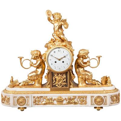 Marble and Gilt Bronze Mantle Clock in the Louis XV Style