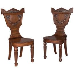 Pair of George IV Period Mahogany Hall Chairs