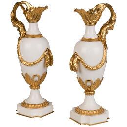 Pair of Ormolu-Mounted Marble Vases In the Louis XVI Style