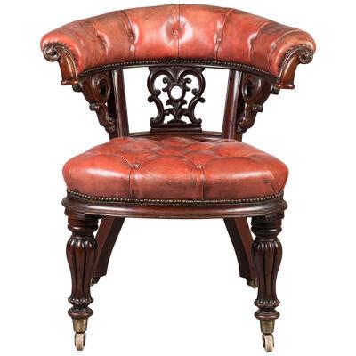 English Mid-19th Century Carved Mahogany Desk Chair