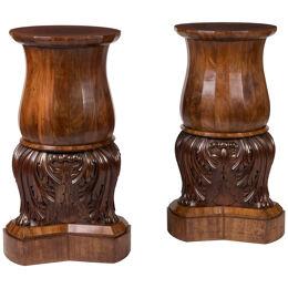Pair of Mid-19th Century Carved Mahogany Pedestals