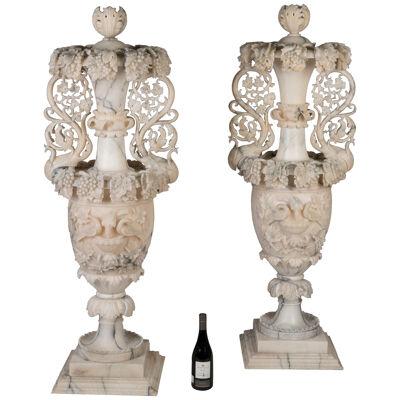 Pair of 19th Century Italian Renaissance Revival Alabaster Vases