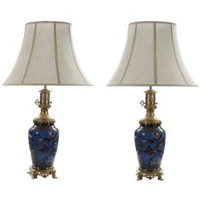 Pair of 19th Century Chinese Cloisonné Enamel Lamps