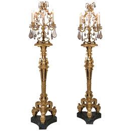 Pair of 19th Century English Giltwood Torchères with Girandoles