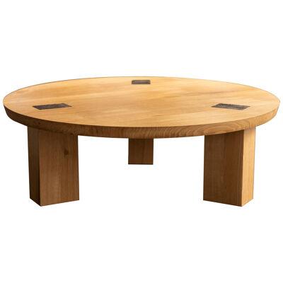 Winston Coffee Table | 48" Round Wood and Bronze Coffee Table