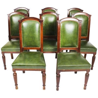 Antique Victorian Set 8 Leather Upholstered Back Dining Chairs 19th C