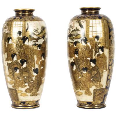 Antique Pair Japanese Satsuma Porcelain Meiiji period Vases 19th Century