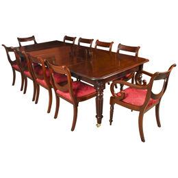 Antique Regency Flame Mahogany Dining Table C1820 & 10 chairs