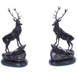 Vintage Pair of Large Bronze Stag Statuettes After Moigniez 20th C