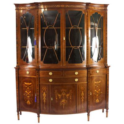 Antique Edwardian Marquetry Inlaid Library Bookcase / Display Cabinet C1900
