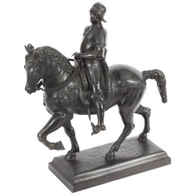Antique Patinated Bronze Equestrian Statue of Bartolomeo Colleoni 1860 19th C