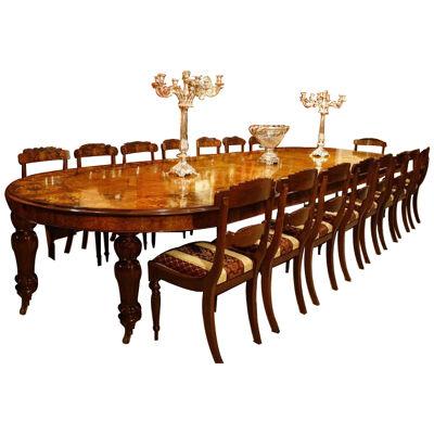 Huge Bespoke Burr Walnut Marquetry Dining Table & 18 chairs