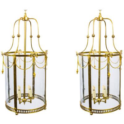 Pair of Sheraton Style Solid Brass Circular Lanterns