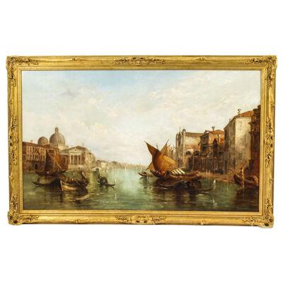 Antique Oil Painting Grand Canal Alfred Pollentine Dated 1877 19th C 90x140cm