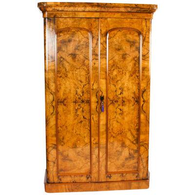 Antique Victorian Burr Walnut Two Door Wardrobe C1870