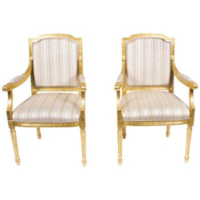 Pair Bespoke French Louis XVI Carved Giltwood Armchairs