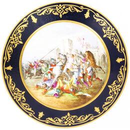Antique French Sevres Cabinet Plate Medieval Battle Scene 19th Century