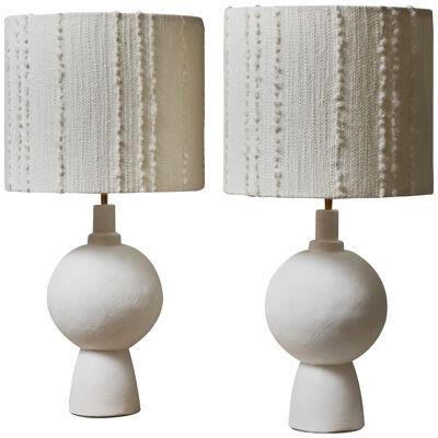 Pair of Round Plaster Table Lamps