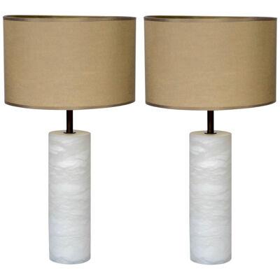 Pair of Alabaster and Brass Table Lamps with Multiple Lights, Glustin Luminaires