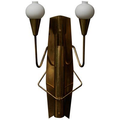 Pairs of Vintage Norwegian Brass and Glass Wall Sconces, 1954
