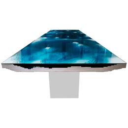 'Abyss' Dining Table, Birchwood, Glass & Mirror-Polished Stainless Steel Finish