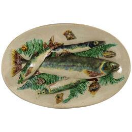 Barbizet French Palissy Majolica Platter with Fish