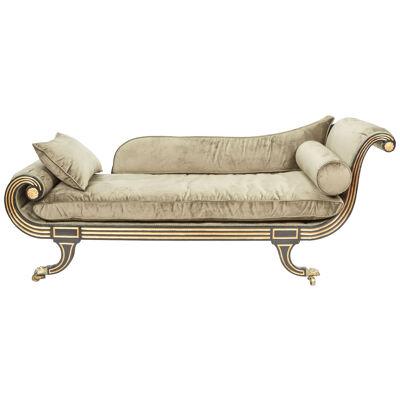 Fine Regency Ebonised and Gilt Heightened Chaise Longue in the Manner of Thomas 