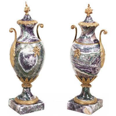 Pair Early 19th Century Blue John Cassolettes with Ormolu Mounts