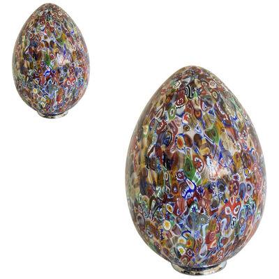 Floral Multicolor Murano Style Glass Egg Table Lamp, lot of 2