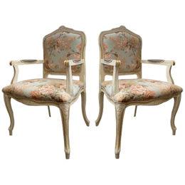 Set of Two Contemporary Ivory and Pink Floral Chairs