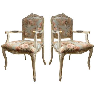 Set of Two Contemporary Ivory and Pink Floral Chairs