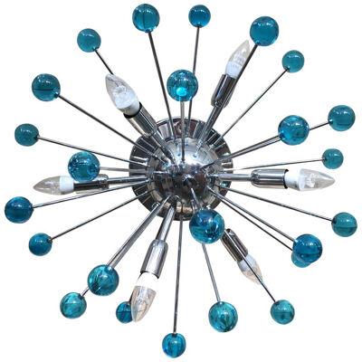 LIGHT-BLUE AND DARK “STAR” MURANO GLASS SPUTNIK FLUSH MOUNT by SimoEng
