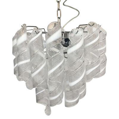 TRANSPARENT AND WHITE “RICCI” MURANO GLASS CHANDELIER D50 by SimoEng