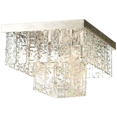 TRANSPARENT AND HAMMERED STRIPS “LISTELLI ” MURANO GLASS SQUARE FLUSH MOUNT