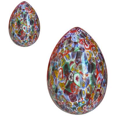 Floral Multicolor Murano Style Glass Egg Small Table Lamp, lot of 2 