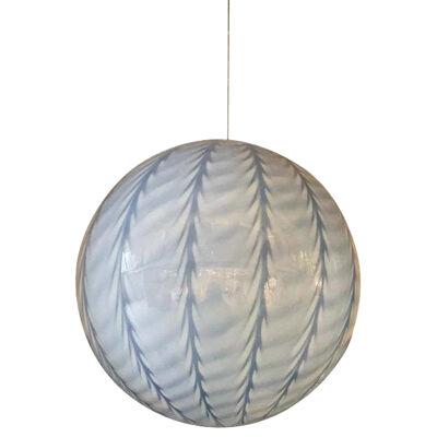 Contemporary Blue and Milky-White Spider Sphere Pendant in Murano Glass