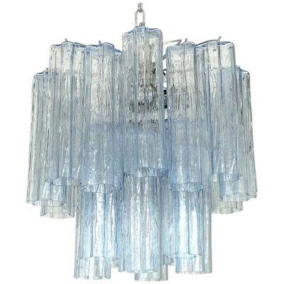 Contemporary Sky-Blue “Tronchi” Murano Glass Chandelier in Venini Style