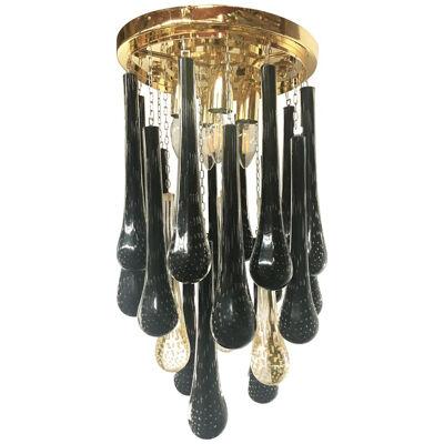 BLACK AND TRANSPARENT-GOLD MURANO GLASS “BIG DROPS” FLUSH MOUNT by SimoEng