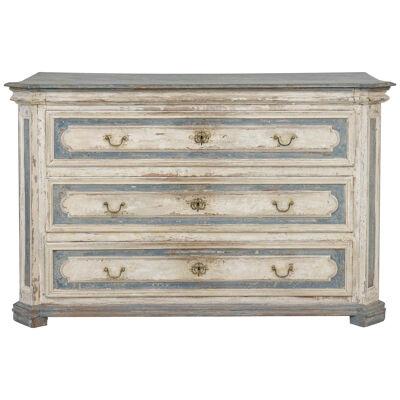 18th c. French Large Painted Commode with Hand-Painted Marbleized Top