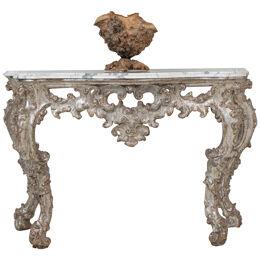 18th c. Italian Silver Leaf Console with Arabescato Marble Top