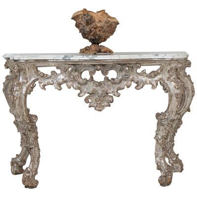 18th c. Italian Silver Leaf Console with Arabescato Marble Top