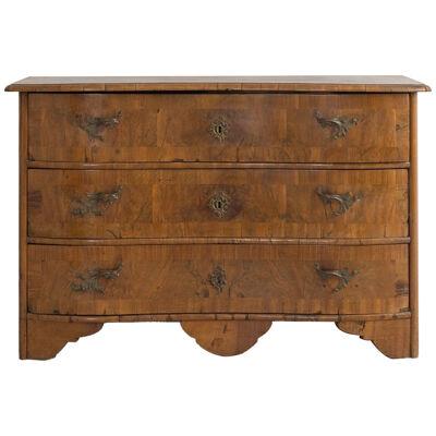 18th c. Dutch Louis Philippe Period Serpentine Front Walnut Parquetry Commode