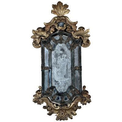18th c. Venetian Giltwood Mirror with Chinoiserie Figure