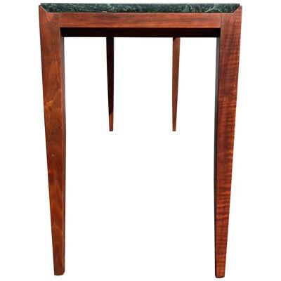 Beautiful Console Table Attributed to Gio Ponti, Walnut and Marble, 1950s