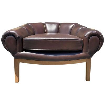 Leather Lounge Chair in the style of Illum Wikkelsø, Brown, Danish Modern