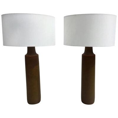 Pair of Large Beautiful Ceramic Tables Lamps with Shades, Midcentury, Usa, 1950s