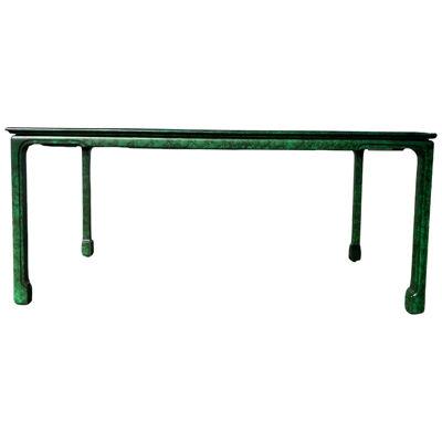 Faux Malachite Dining Table with Glass Top, Desk, Hollywood Regency, Ming Style