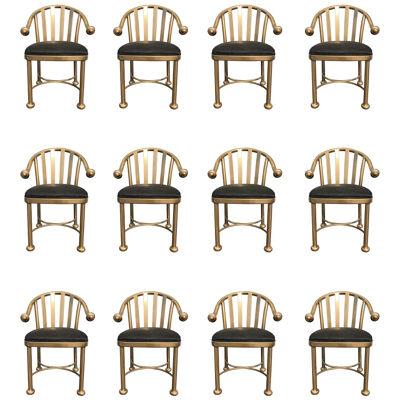 Set of Twelve Dining Chairs, Gold Finish, Brass Look, Aluminum